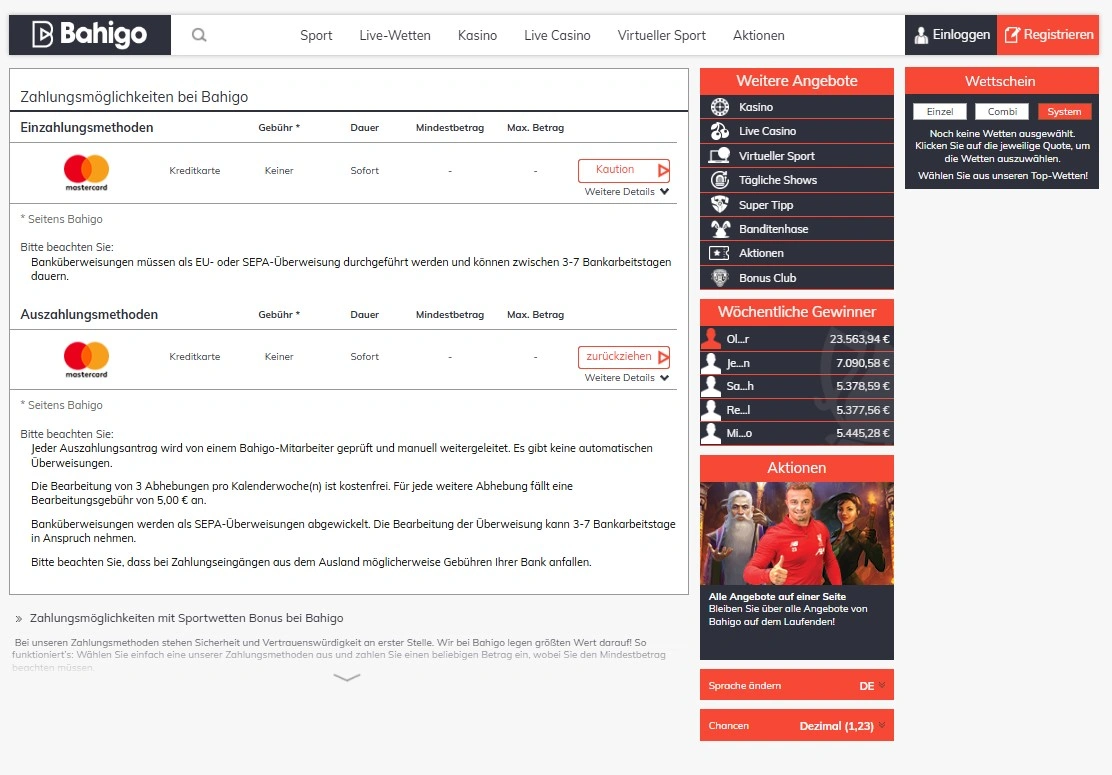 Auszahlungen im Bahigo Casino verstehen